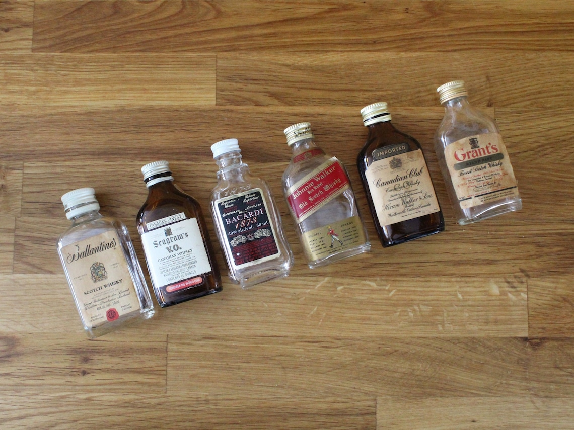 small bottles of liquor on plane