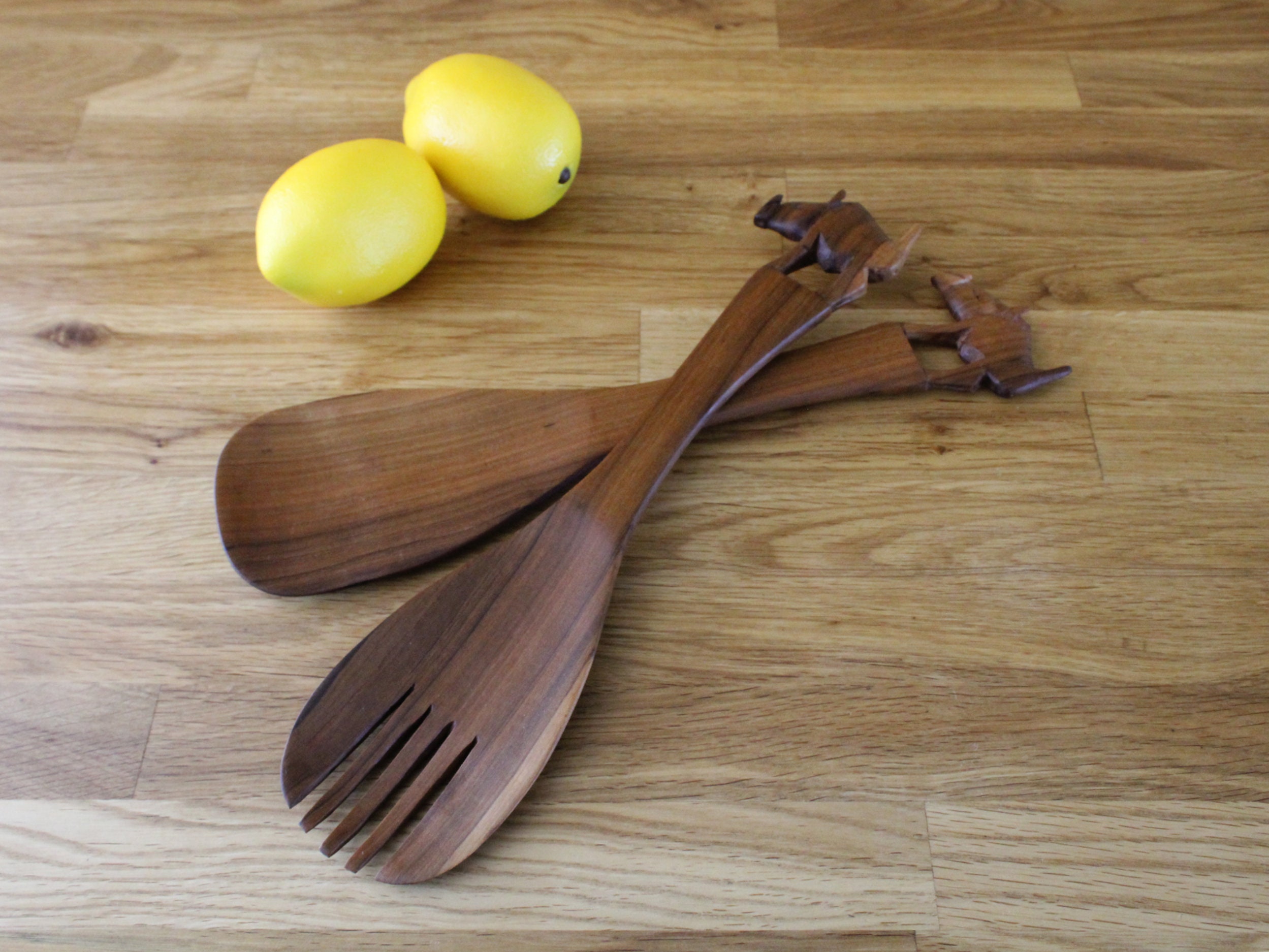 Unique Teak Salad Tongs Rhinoceros Carved Wood Salad Servers Etsy UK