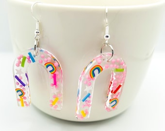 Rainbow sprinkle resin earrings