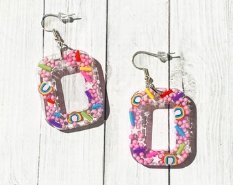 Rainbow sprinkle resin earrings