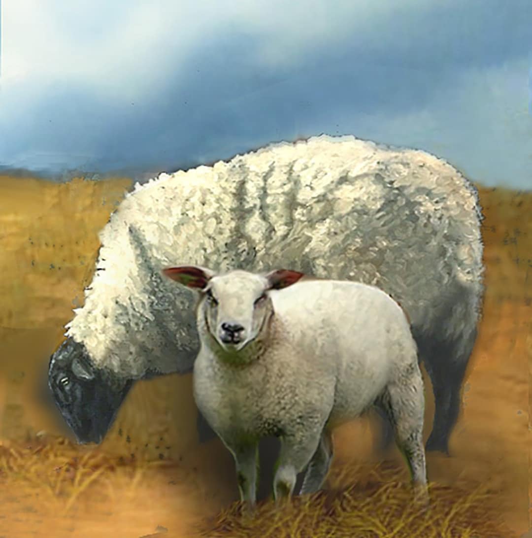 Sheep and Lamb Painting.sheep Pastoral With Dramatic Sky. Etsy