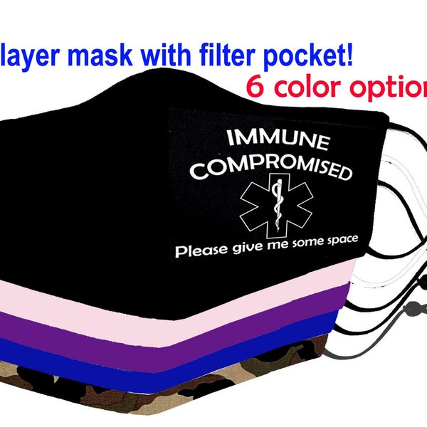 Immune Compromised Mask // Filter Pocket // 4 Layer // 3 Layer // 2 Layer // Immunocompromised // 3D Face Mask // Nosewire Option