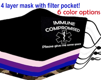 Immune Compromised Mask // Filter Pocket // 4 Layer // 3 Layer // 2 Layer // Immunocompromised // 3D Face Mask // Nosewire Option