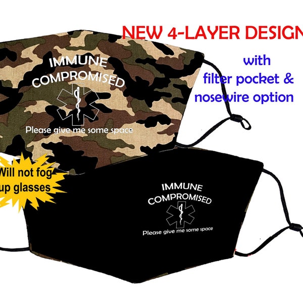 Immune Compromised Mask // 4 Layer // 3 Layer // Immunocompromised // No Fog Mask // Fog Free Mask // Nosewire // Filter Pocket