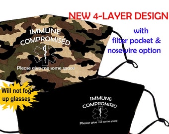 Immune Compromised Mask // 4 Layer // 3 Layer // Immunocompromised // No Fog Mask // Fog Free Mask // Nosewire // Filter Pocket