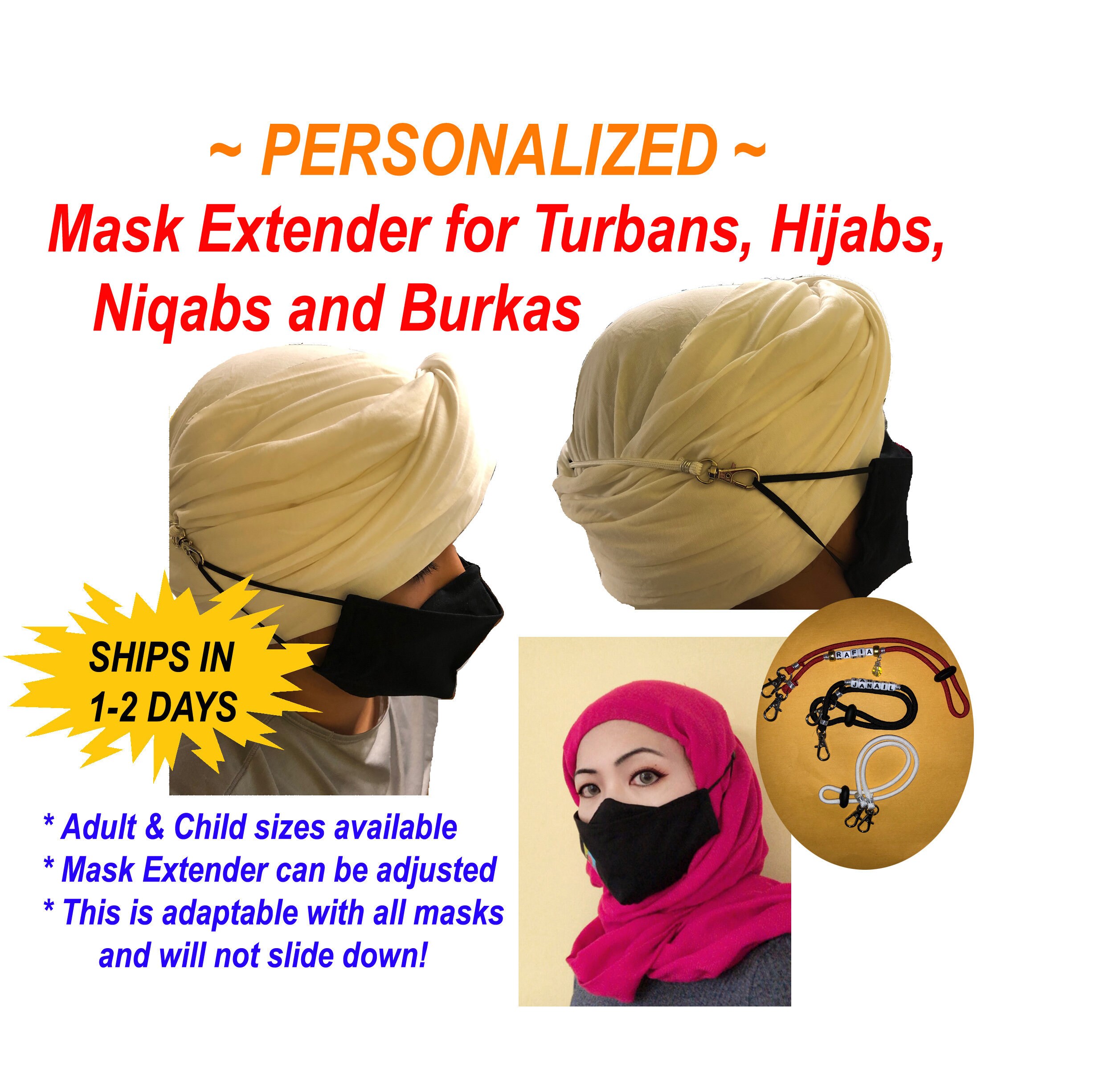 Custom Mask Extender // Turban Mask Extender // Hijab Mask Etsy