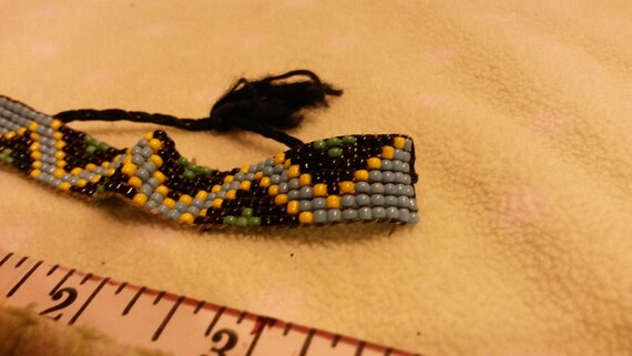 Vintage Native American Beaded Loom Bracelet Blue… - image 3