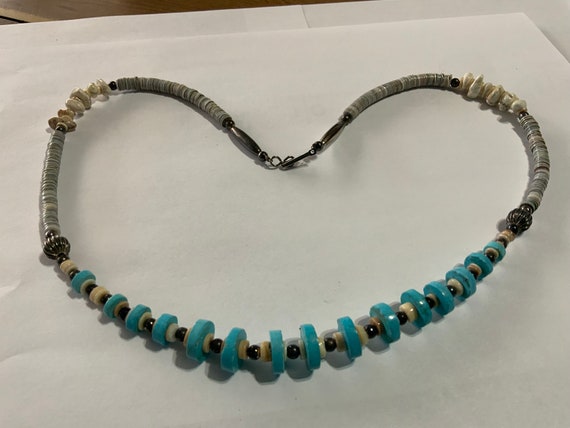 Native American beaded necklace with turquoise ro… - image 1