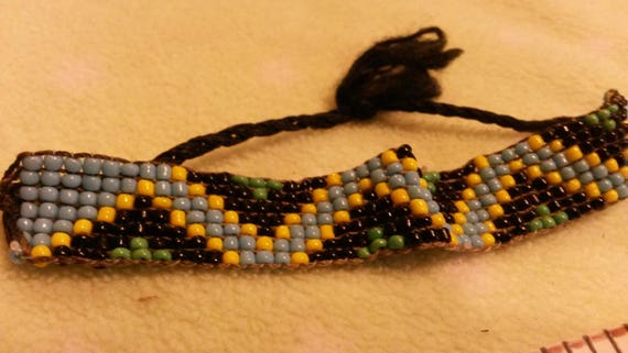 Vintage Native American Beaded Loom Bracelet Blue… - image 2
