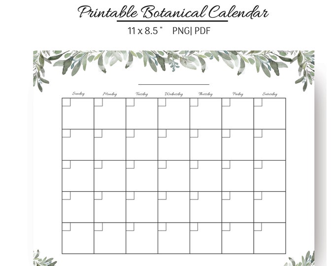 Botanical Printable Calendar Greenery Desk Calendar Blank Printable ...