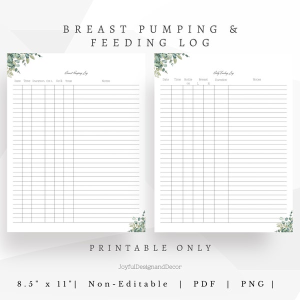 PRINTABLE Baby Feeding Log| Breast Pumping Log| Breast Feeding Tracker| Baby Feeding Schedule| Pretty Baby Tracker| Fillable Tracker