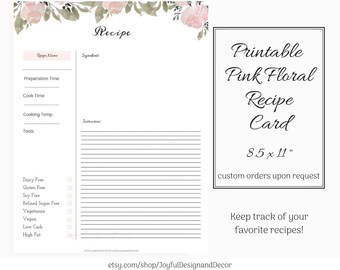 recipe template full page etsy