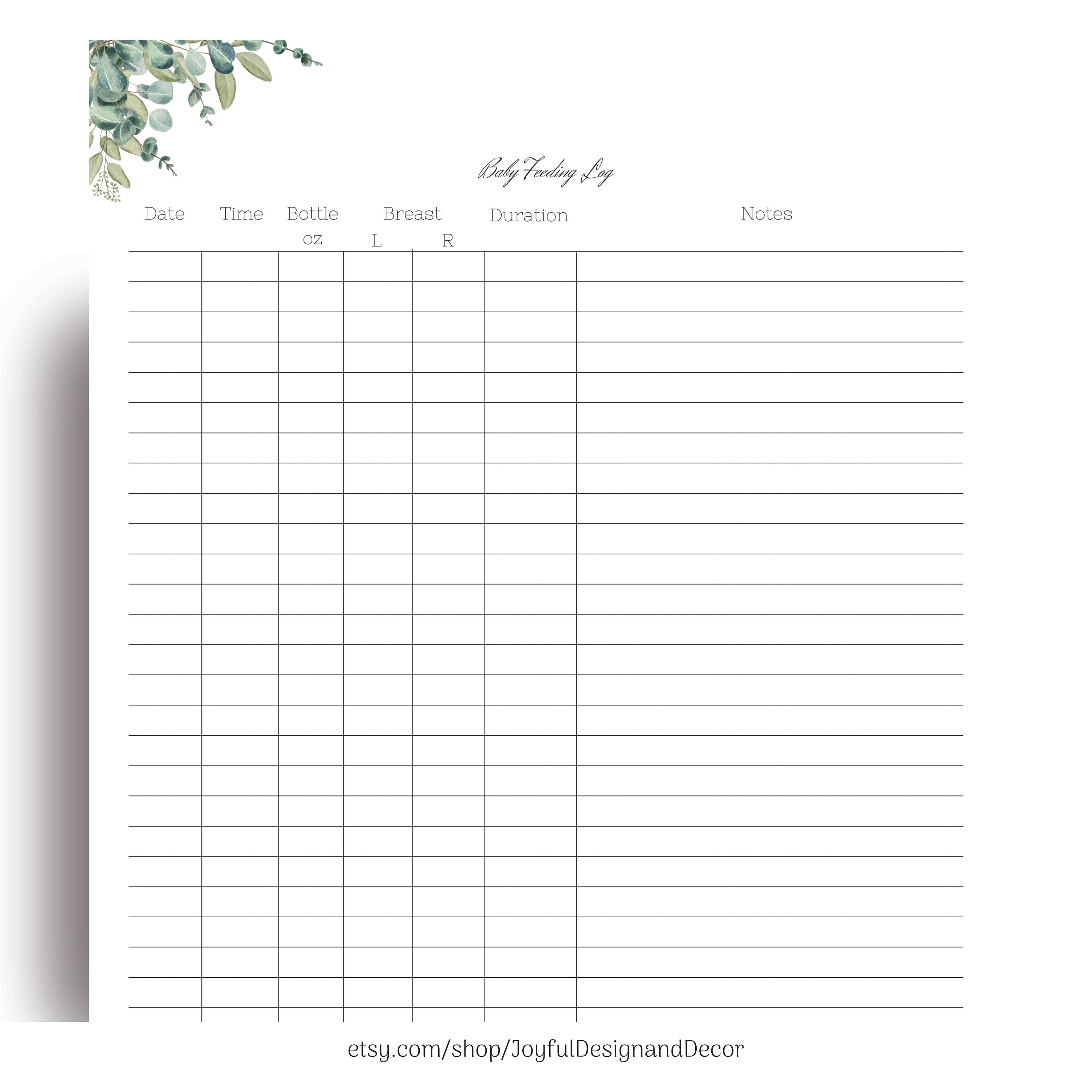 Baby Feeding Log Newborn Tracker Printable Baby Log New Mom Printables ...