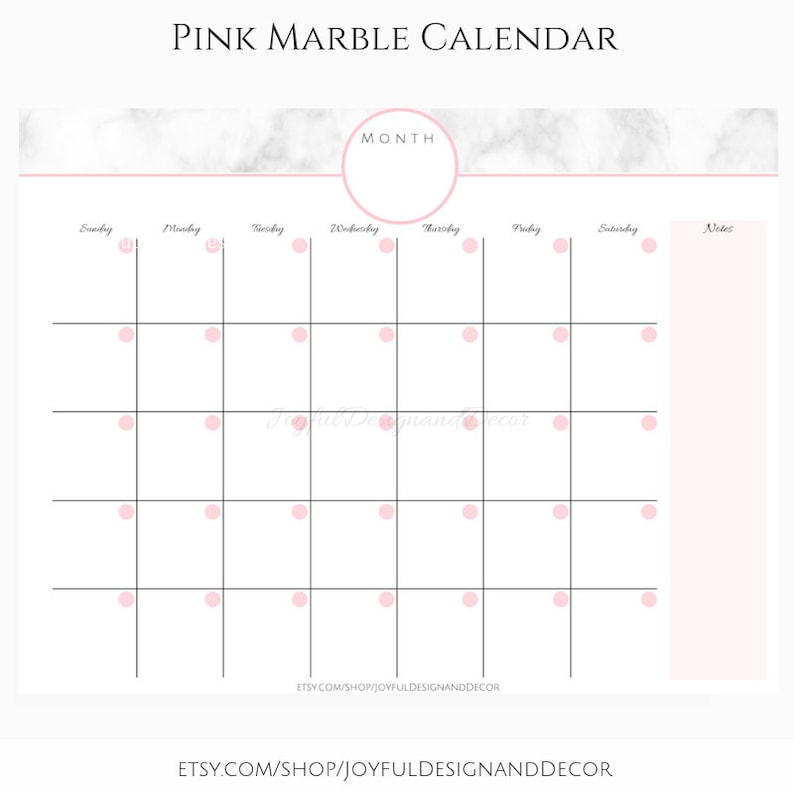 monthly-calendar-pink-calendar-blank-monthly-calendar-etsy