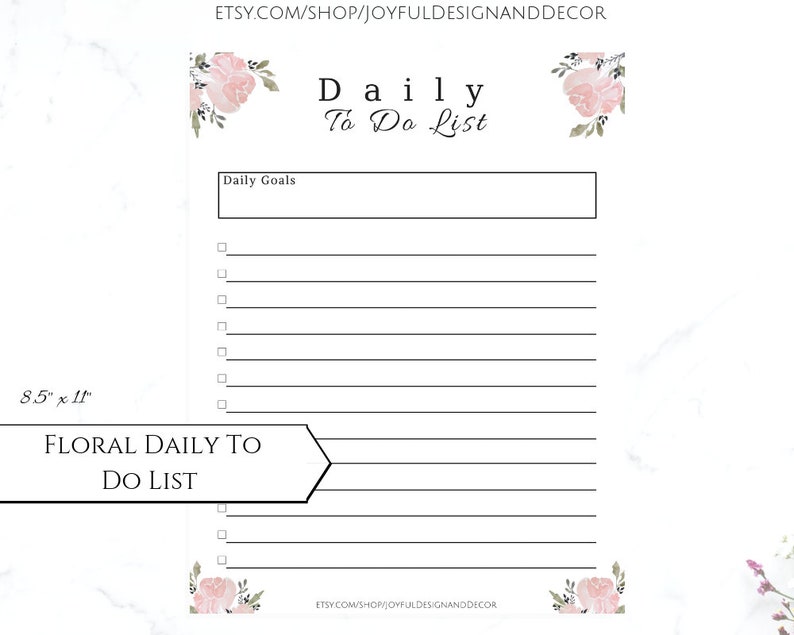 daily to do list printable to do list daily goals planner instant downloads printable planners pink floral list templates florals printable to do lists templates