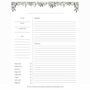 Recipe Sheet Printable Printable Cook Book Recipe Template Editable ...