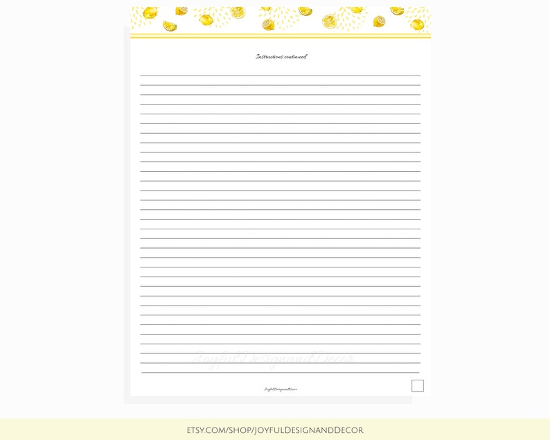 Editable Recipe Template Lemon Fillable Recipe Template Yellow Recipe