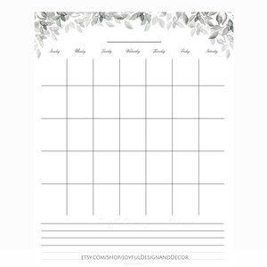 Black and White Calendar Printable Blank Calendar Blank | Etsy