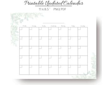 Elegant Calendar| Printable Desk Calendar Blank Printable Calendar Undated Calendars Greenery Blank Calendar Monthly Plan