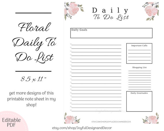 Daily Printable Planner, Office Daily Planner, Daily To Do List, Day  Schedule, Daily Organizer, Home Planner, Floral Planner, Daily List