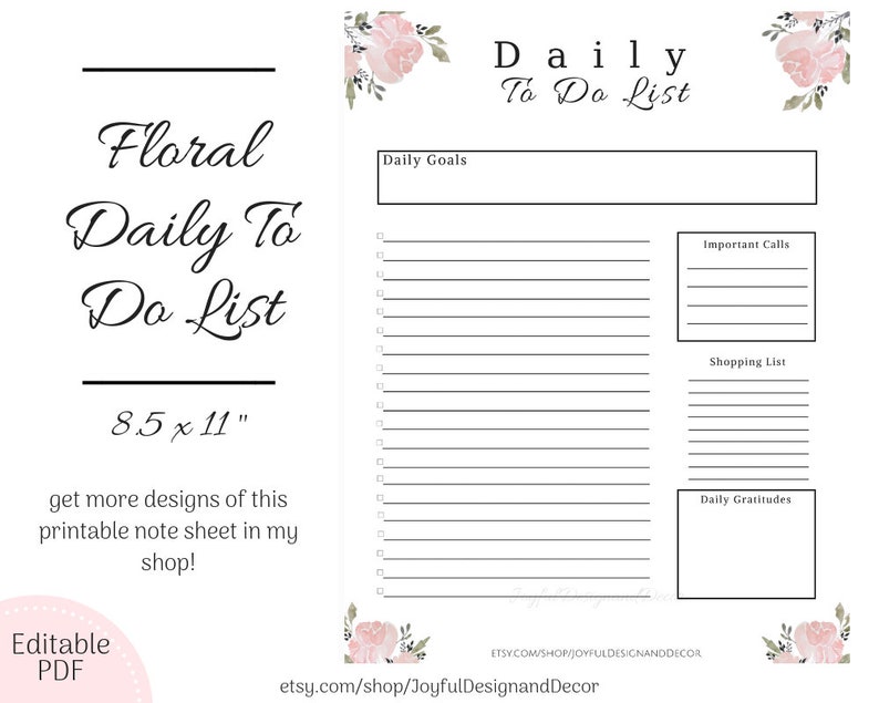 Every day Planner, Printable Day-to-day Toward Do Listing, Editable Towards Do Checklist, Printable Checklist 8.5x11inside, Printable Day by day Objectives, Floral Templates, Red Print picture about Printable Daily to Do List called Everyday Planner, Printable Everyday Towards Do Checklist, Editable Towards Do Record, Printable Checklist 8.5x11inside of, Printable Each day Plans, Floral Templates, Red Print