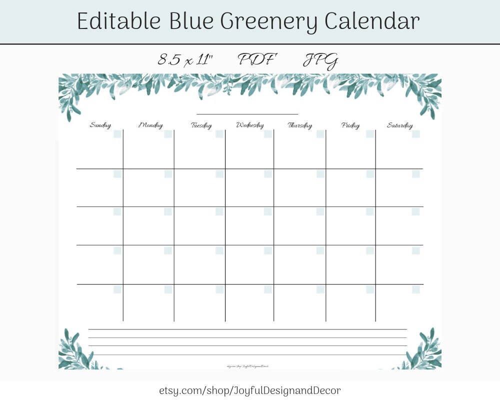 printable monthly calendar editable calendar desk calendar etsy