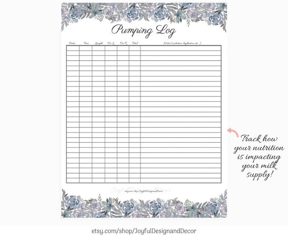printable pumping log floral pumping log newborn feeding tracker instant download breast pumping log exclusive pumping sessions tracker feeding log for newborn