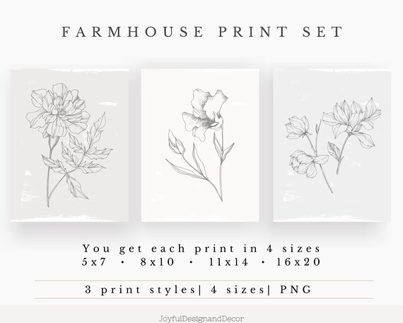 Farmhouse Prints Printable Decor Floral Digital Prints | Etsy