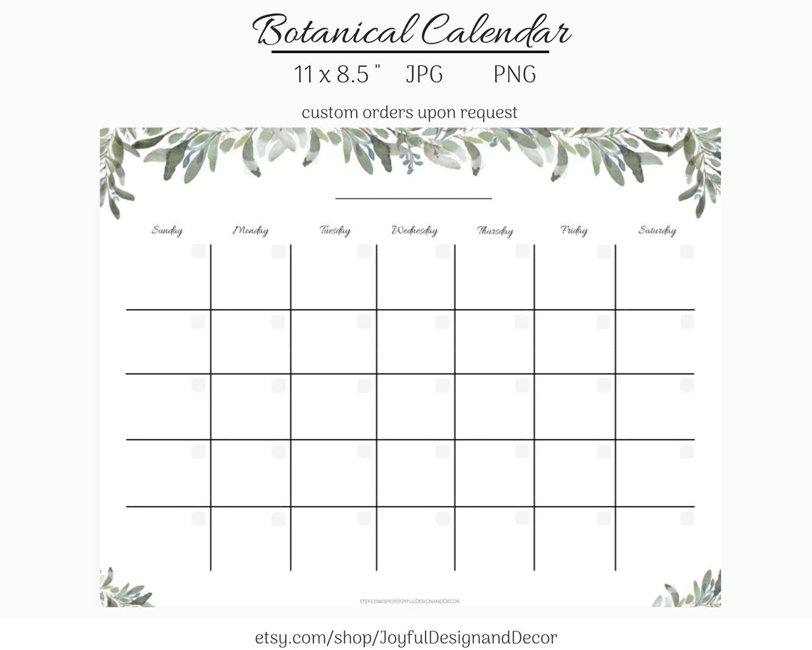 Botanical Printable Calendar Greenery Desk Calendar Blank - Etsy Canada