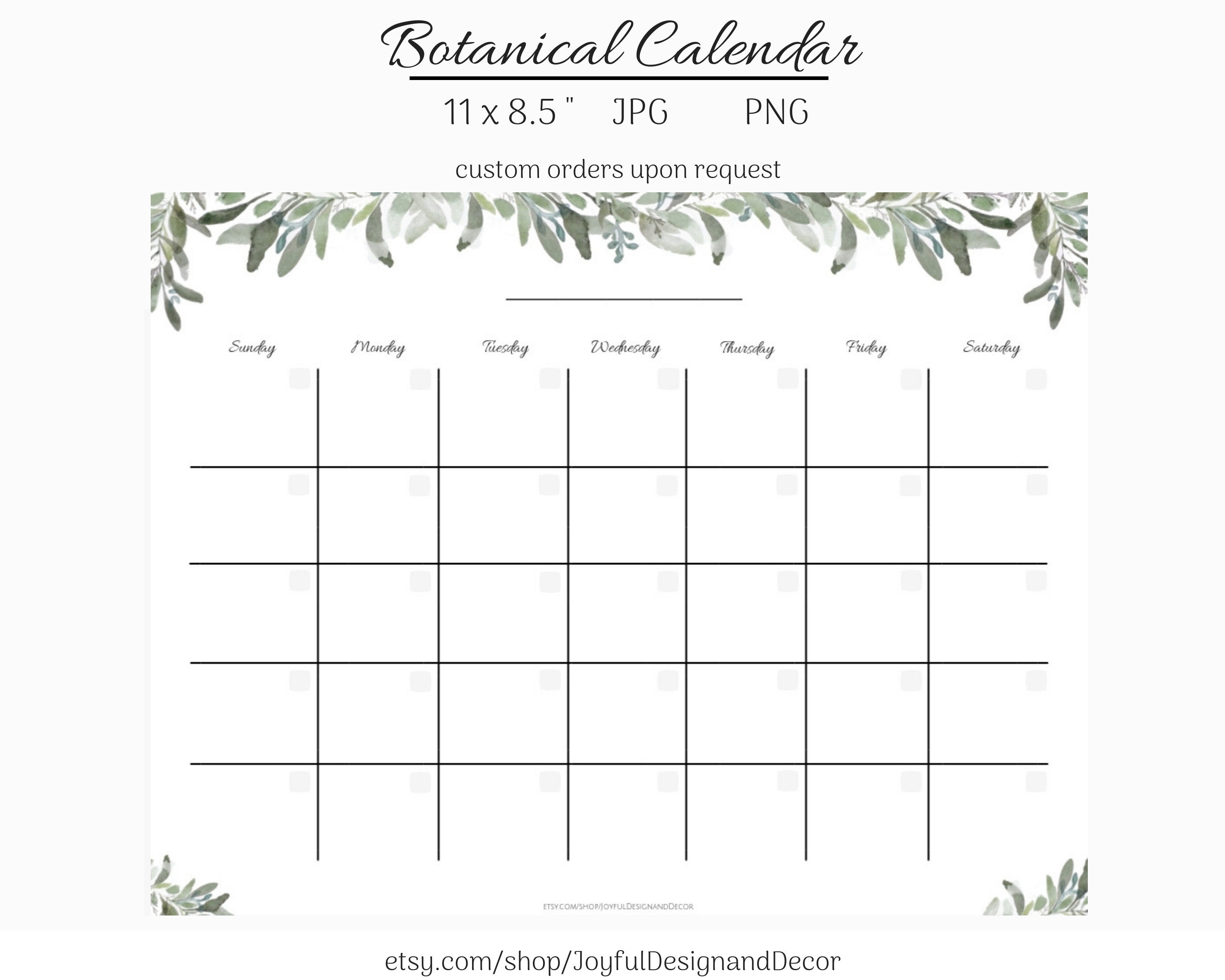 botanical printable calendar greenery desk calendar blank etsy