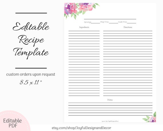 Fillable Recipe Page Template