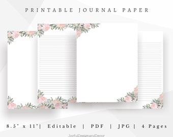 Pink Stationery Set| Floral Journal Paper| Botanical Stationery| Lined Note Pages| Printable Note Paper| Personalized Notepad| Floral Paper