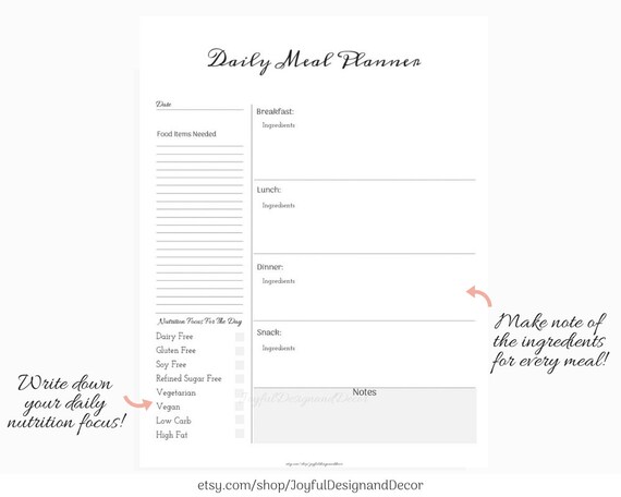 daily meal planner printable meal planner blank meal planner instant download printable meal binders blank grocery list printable planner daily meal planner
