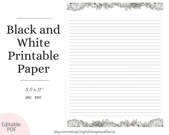 lined stationery editable stationery black and white paper etsy