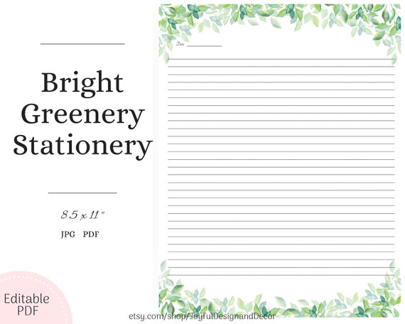 printable lined stationery editable stationery botanical etsy