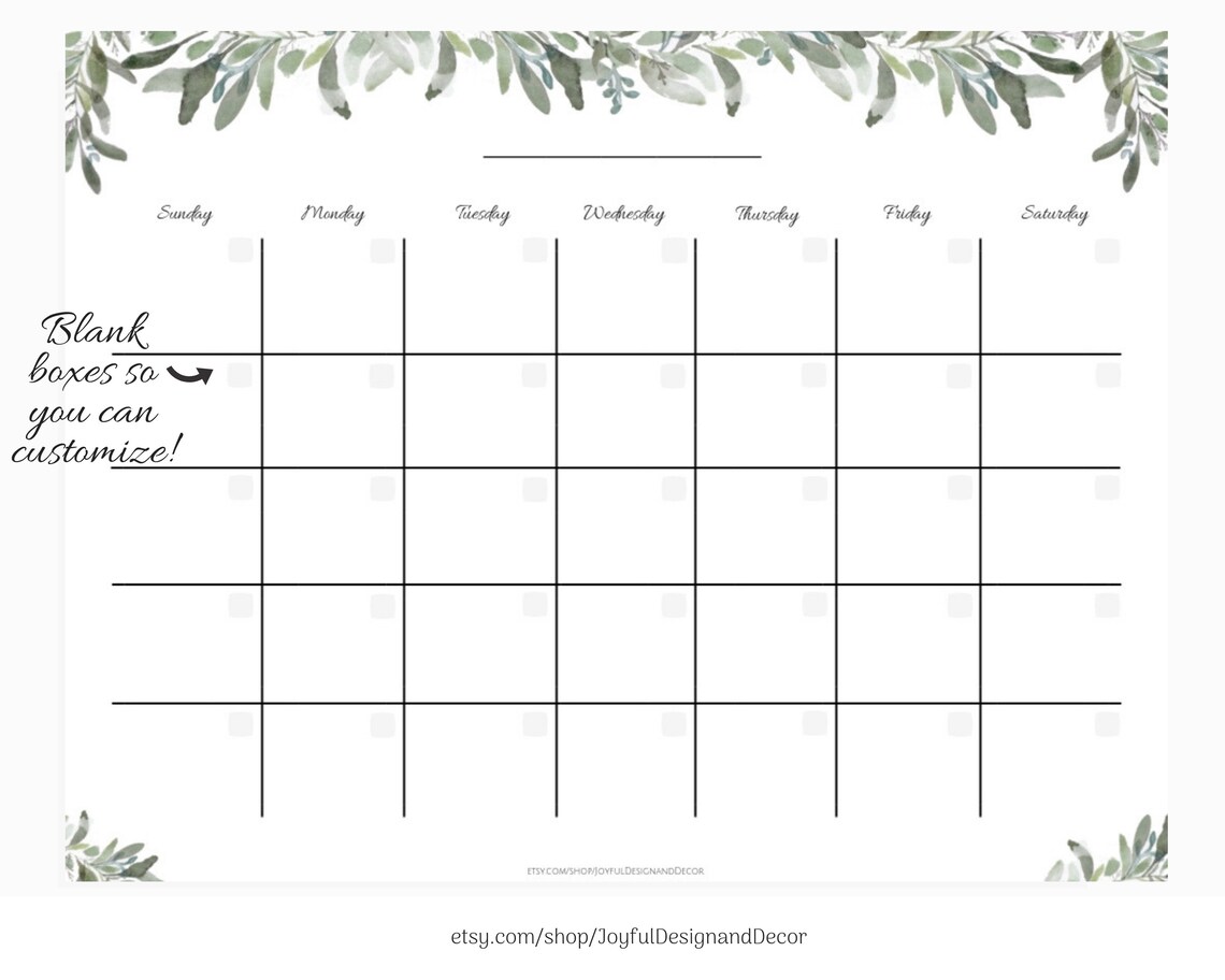 Botanical Printable Calendar Greenery Desk Calendar Blank - Etsy Canada