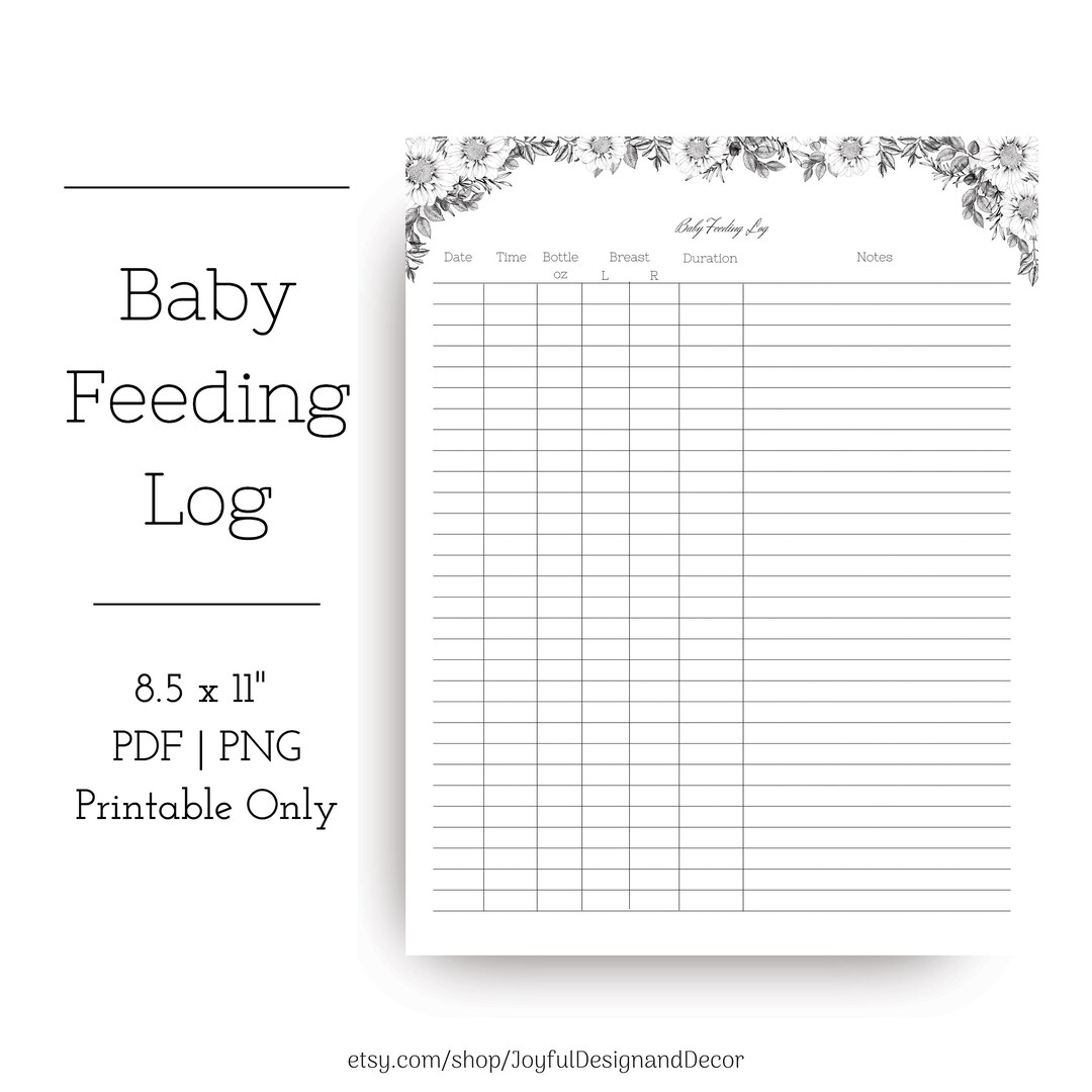 Baby Feeding Log Newborn Tracker Printable Baby Log New Mom Printables ...