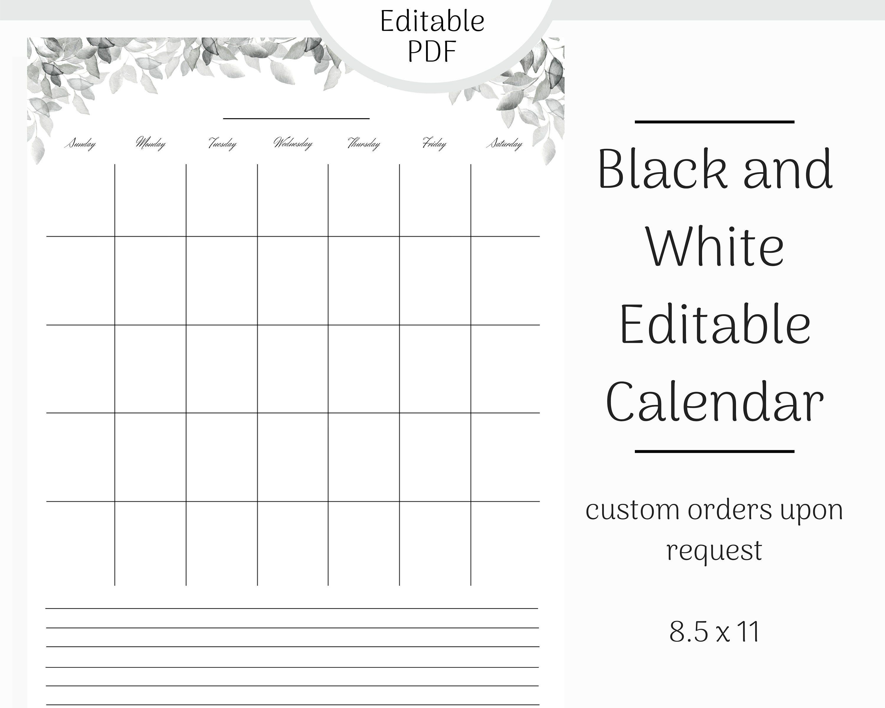Black and White Calendar Printable Blank Calendar Blank - Etsy