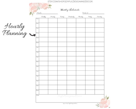 blank weekly planner hourly weekly planner hourly schedule etsy