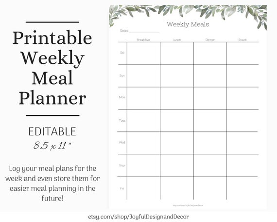 printable meal planner editable meal plan meal tracker weekly meal planner meal planner blank planners blank meal planner editable meal planner