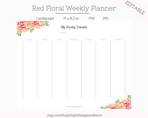 botanical planner editable weekly planner greenery printable etsy australia