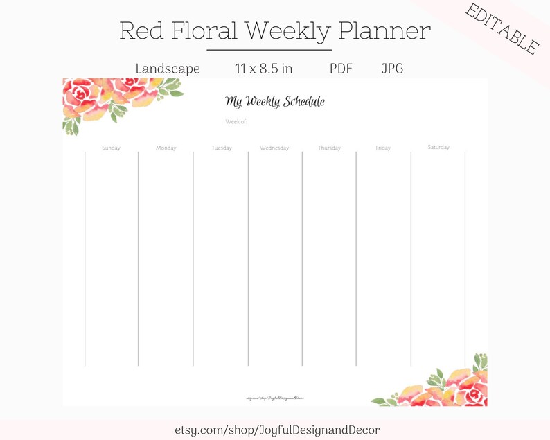 Botanical Planner Editable Weekly Planner Greenery Printable Etsy