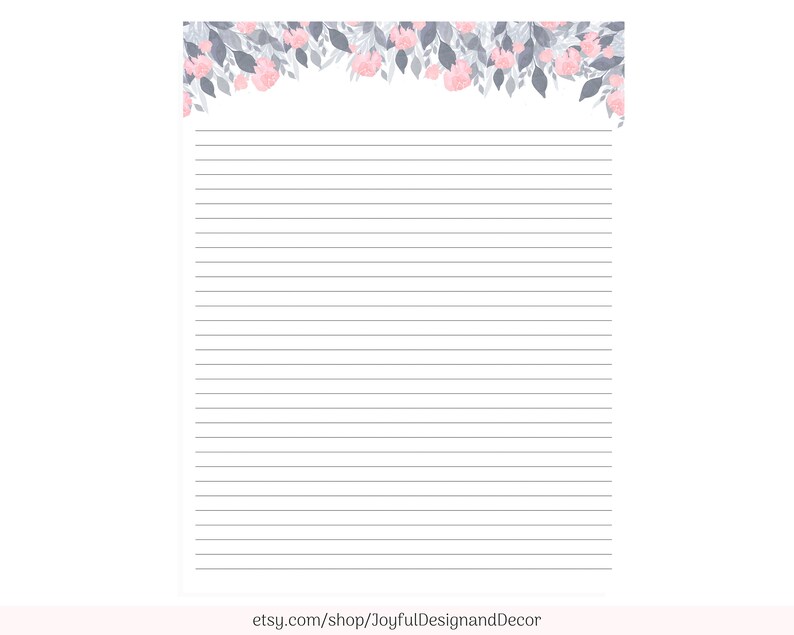 Pink Floral Stationery Gray Stationery Letter Paper Etsy