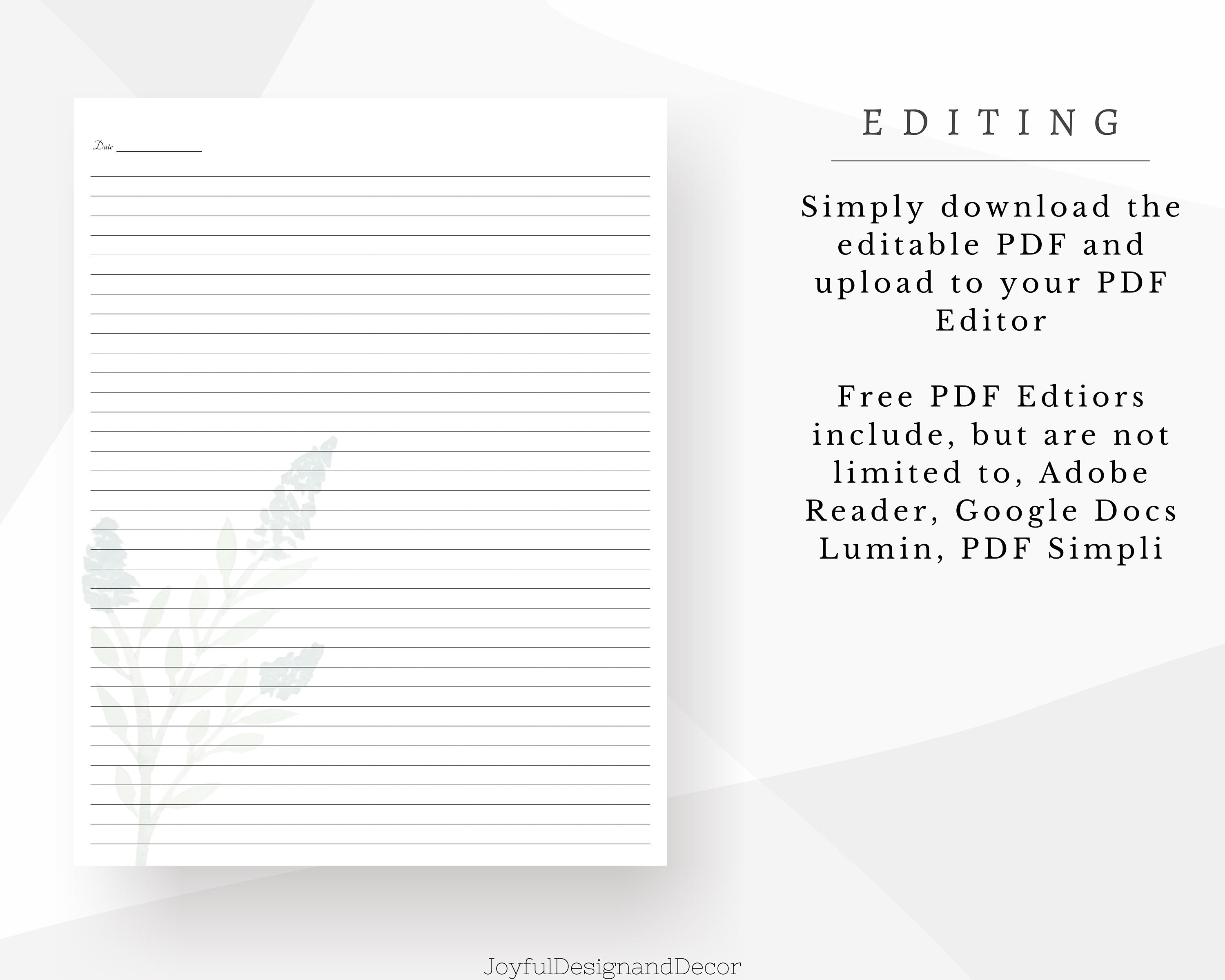 Journal Paper Editable Stationery Lined Stationery - Etsy
