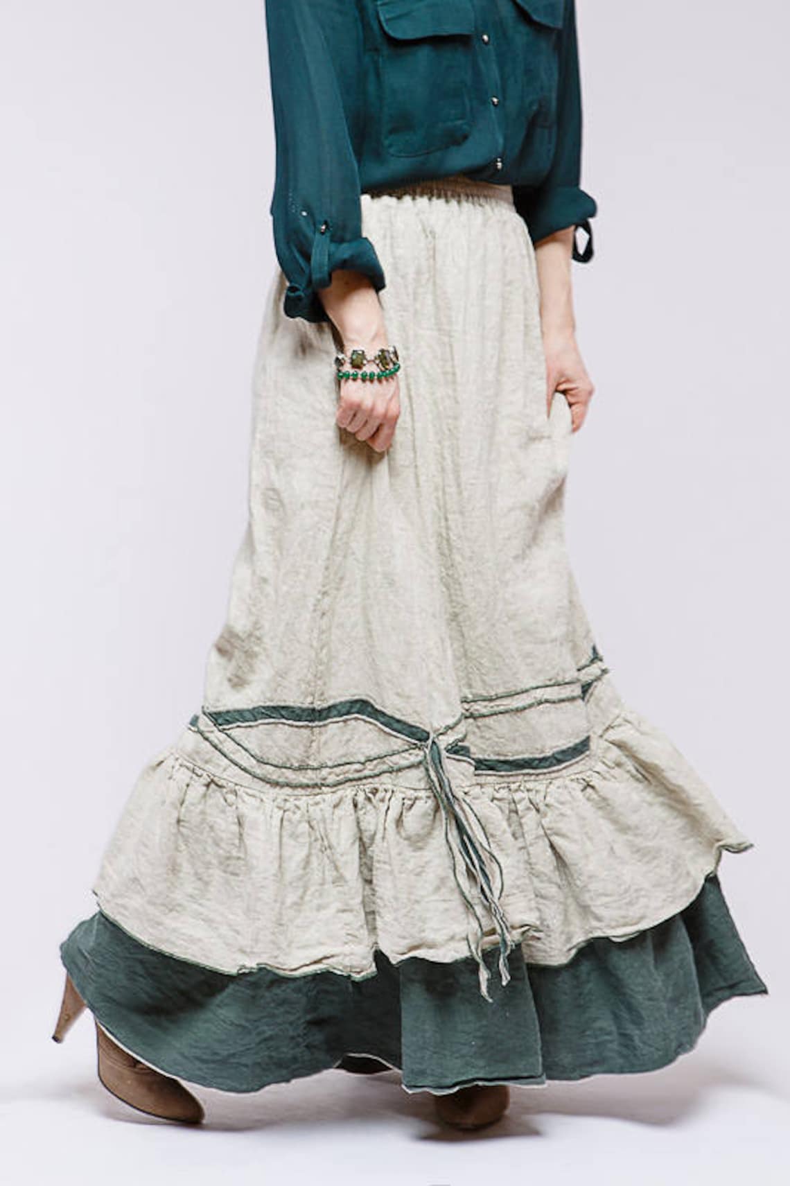 Boho pure linen skirt Etsy