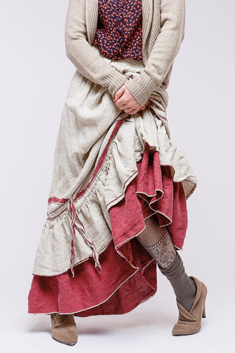 Boho pure linen skirt image 8