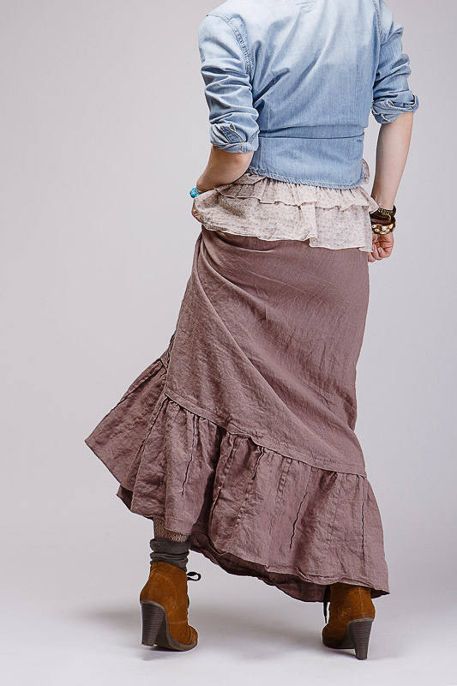Boho pure linen skirt Etsy