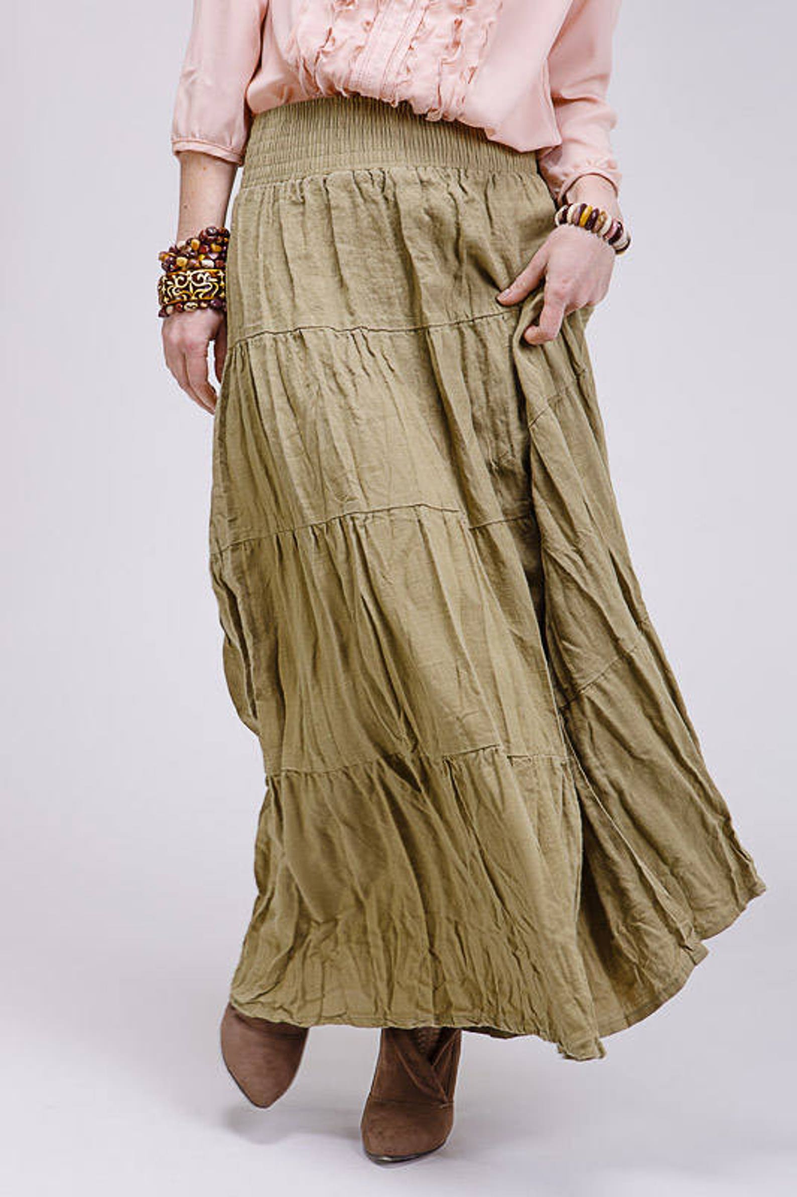 Boho style Pure linen skirt | Etsy