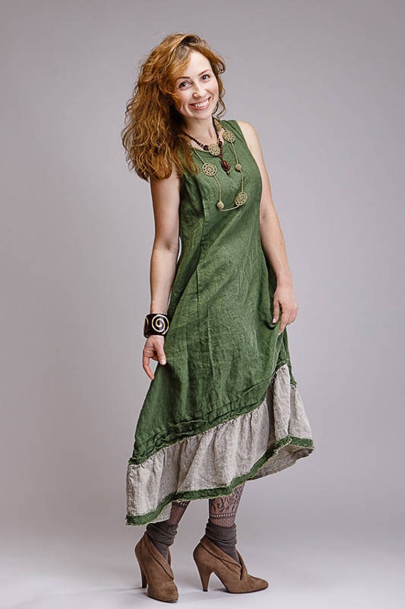 Boho style pure linen dress Etsy