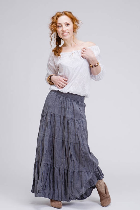 Boho style Pure linen skirt | Etsy